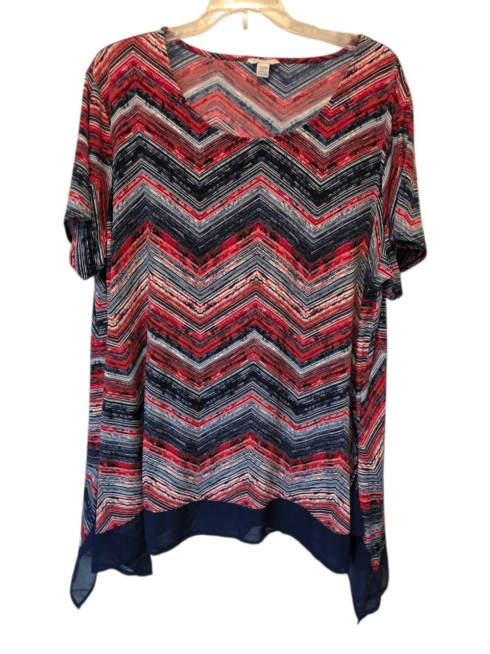 Cato Chevron Print Short Sleeve Tunic in Red & Navy Size 18/20W